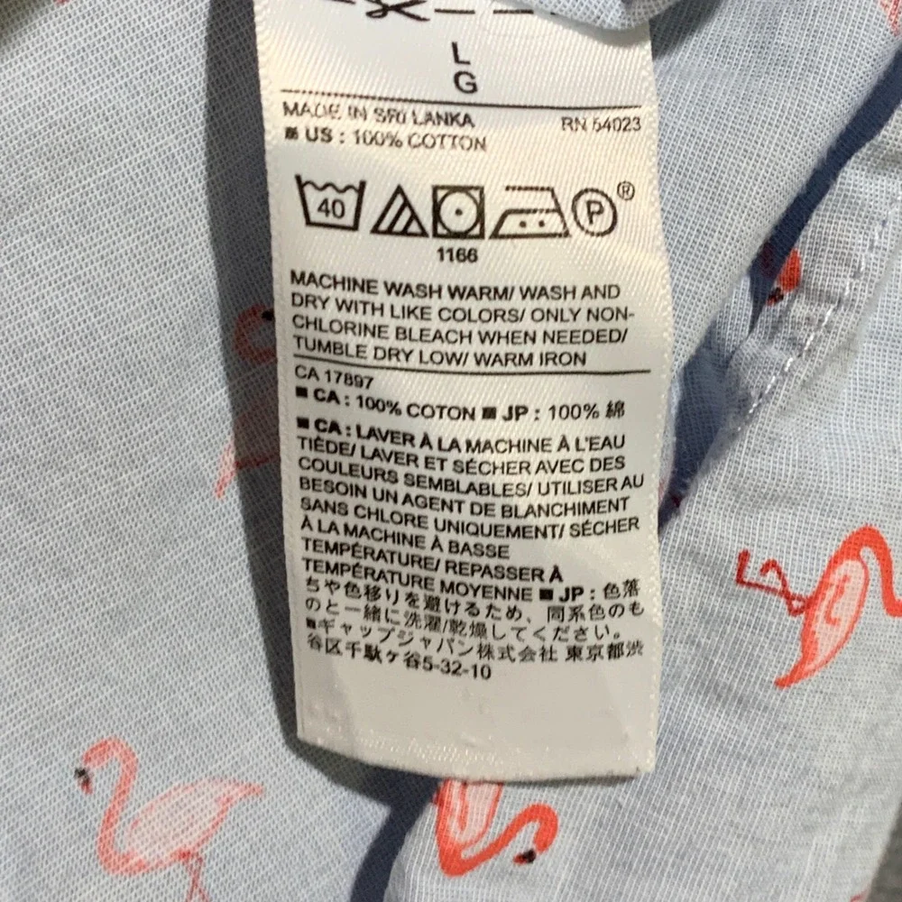 Banana Republic Flamingo Shirt Mens Large Standard Fit Blue Cotton Short Sleeve